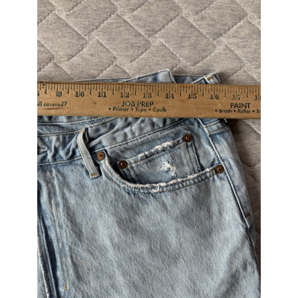 AGOLDE Criss Cross Skirt Womens 32 Blue Denim Distressed Raw Hem Mini High Rise - Picture 9 of 9